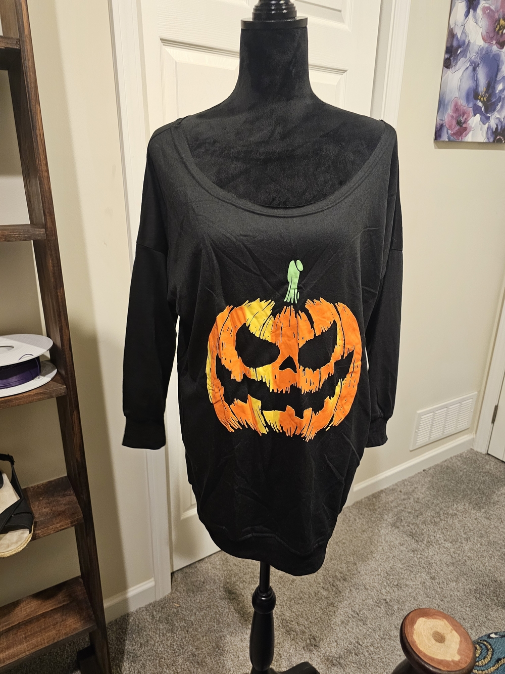 Black Off-the-Shoulder Pumpkin Graphic Sweater